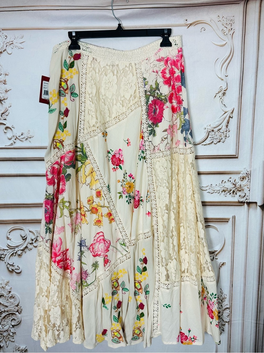 Floral Patchwork Lace Maxi Skirt - Cream - Picture 8 of 12